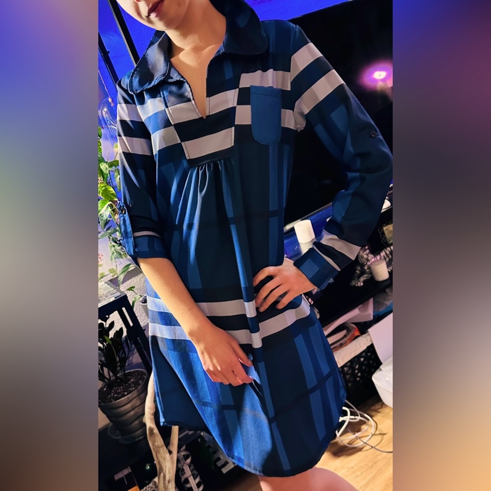 Jersey material blue twirl dress